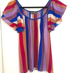 Ruffle sleeve stripe top